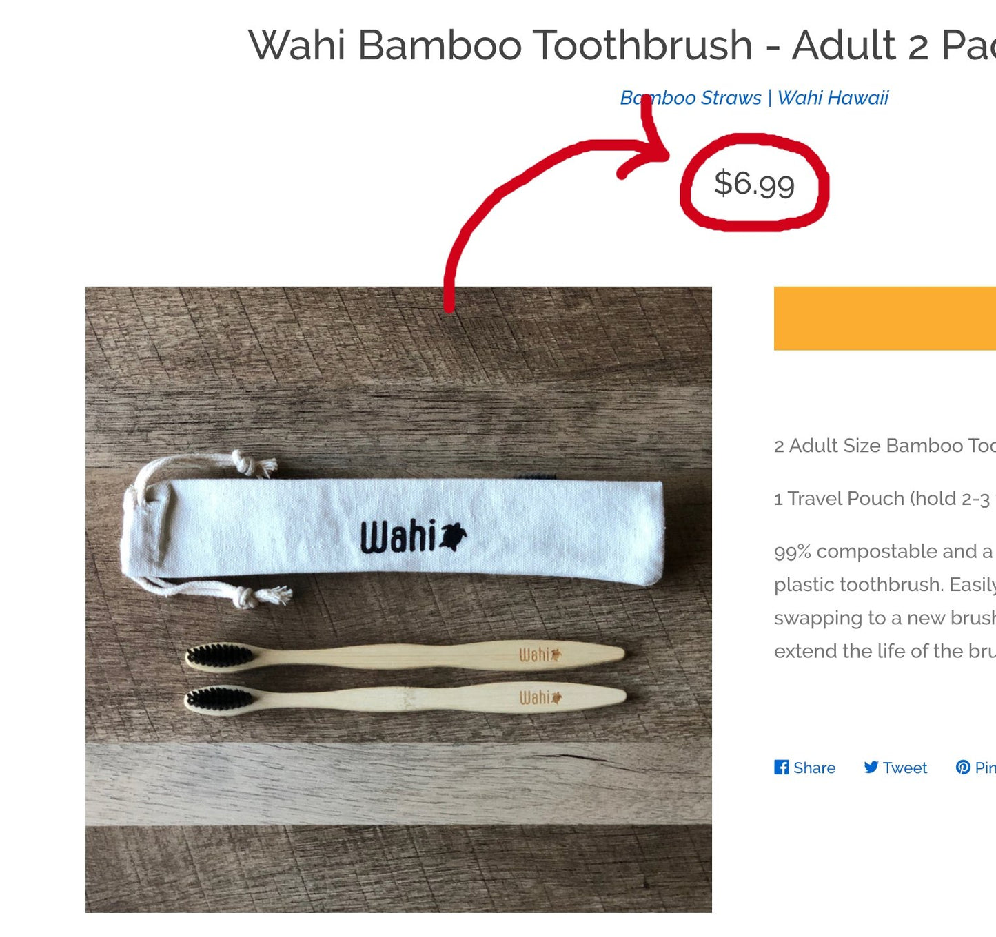 2pc Wahi Hawaii Toothbrush - Supports Beach Cleanups - Ecoternatives